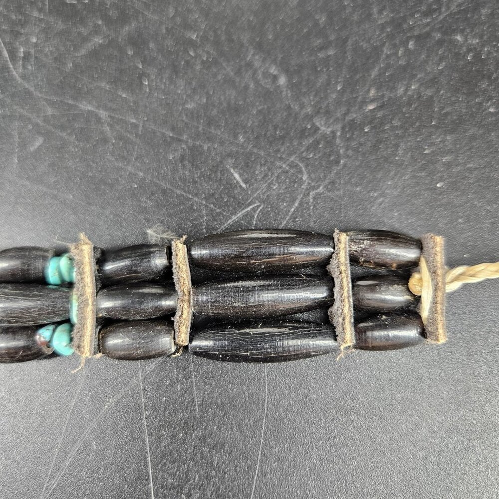 Turquoise Beaded Choker Necklace Womens Black Southwestern Leather Cord Boho - Picture 7 of 11